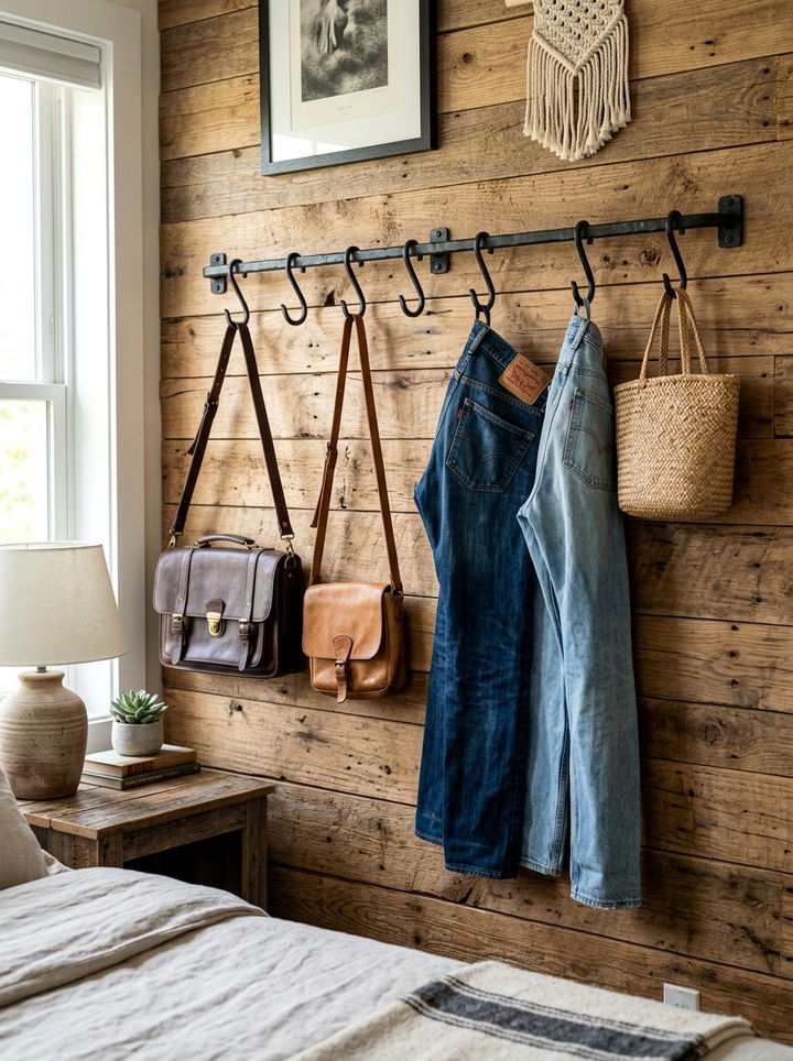 S Hook Accessory Rail - 30 bedroom hanging storage ideas