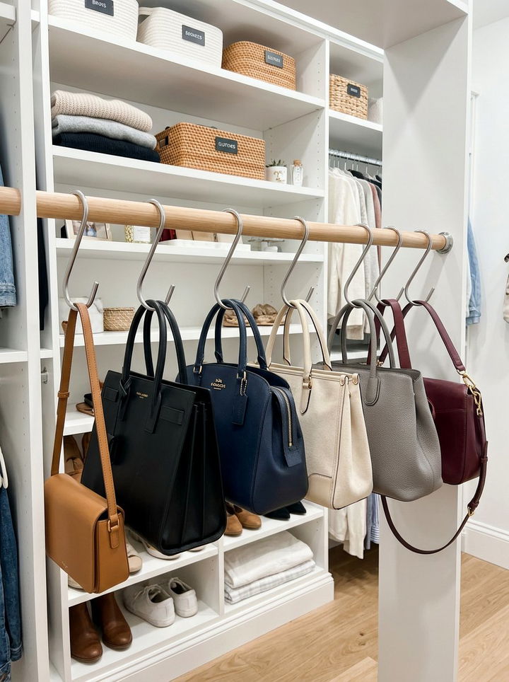 S Hook Closet Rod - 30 bedroom bag storage ideas