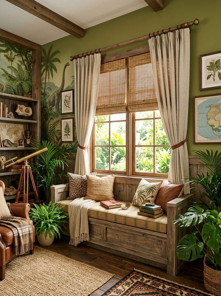 Safari Style Window Treatment - 30 dinosaur bedroom ideas