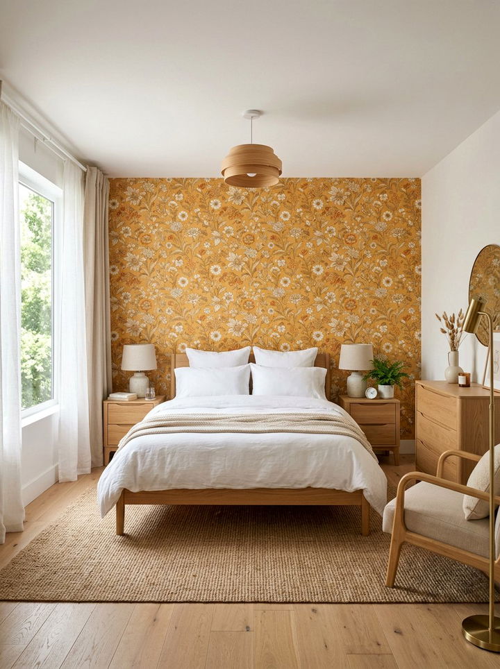 Saffron Patterned Wallpaper Bedroom - 30 saffron bedroom ideas