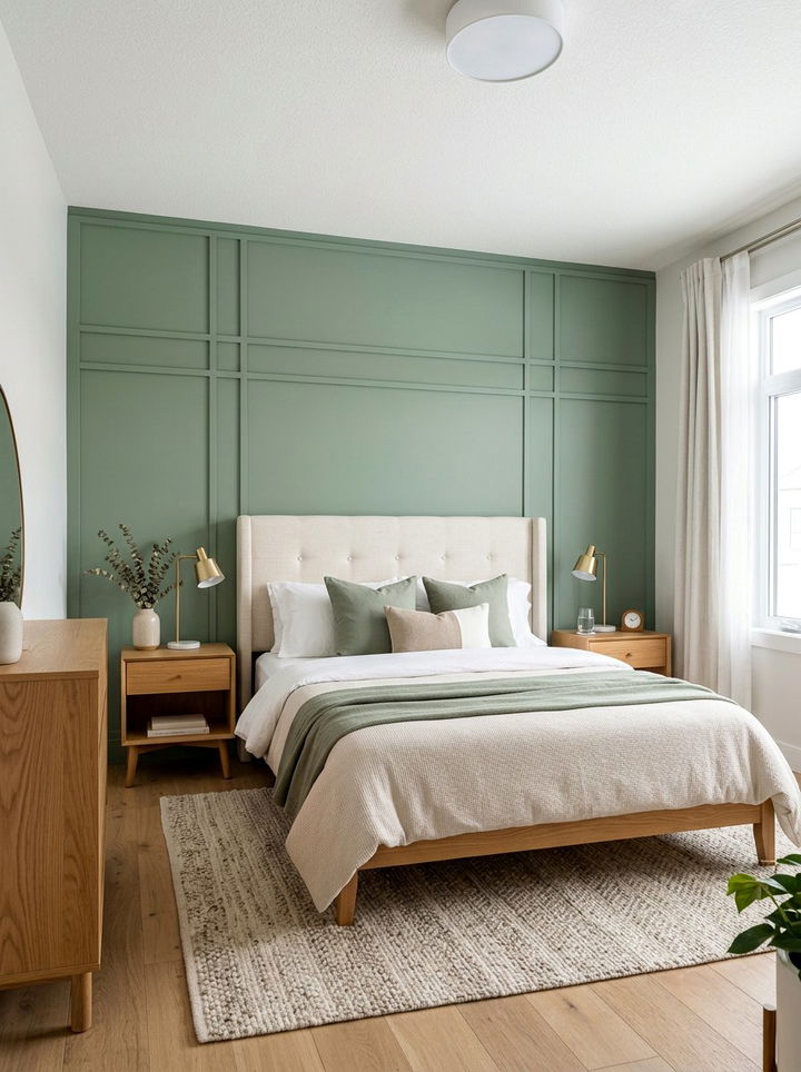 Sage Green Accent Wall - 30 sage green and cream bedroom ideas