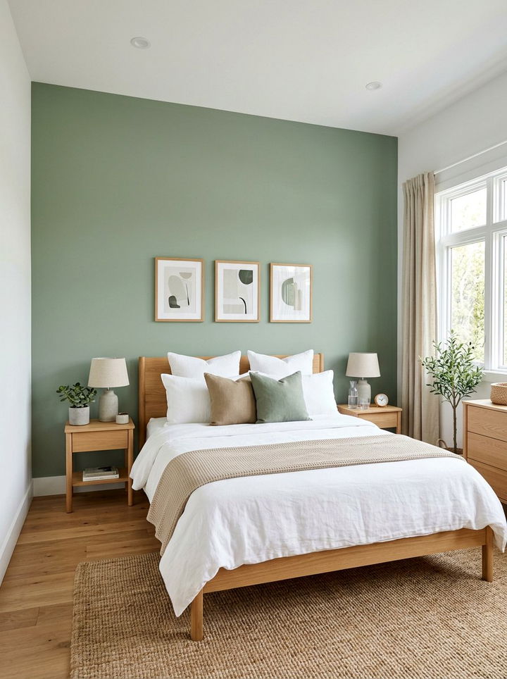 Sage Green Accent Wall - 30 warm minimalist bedroom ideas
