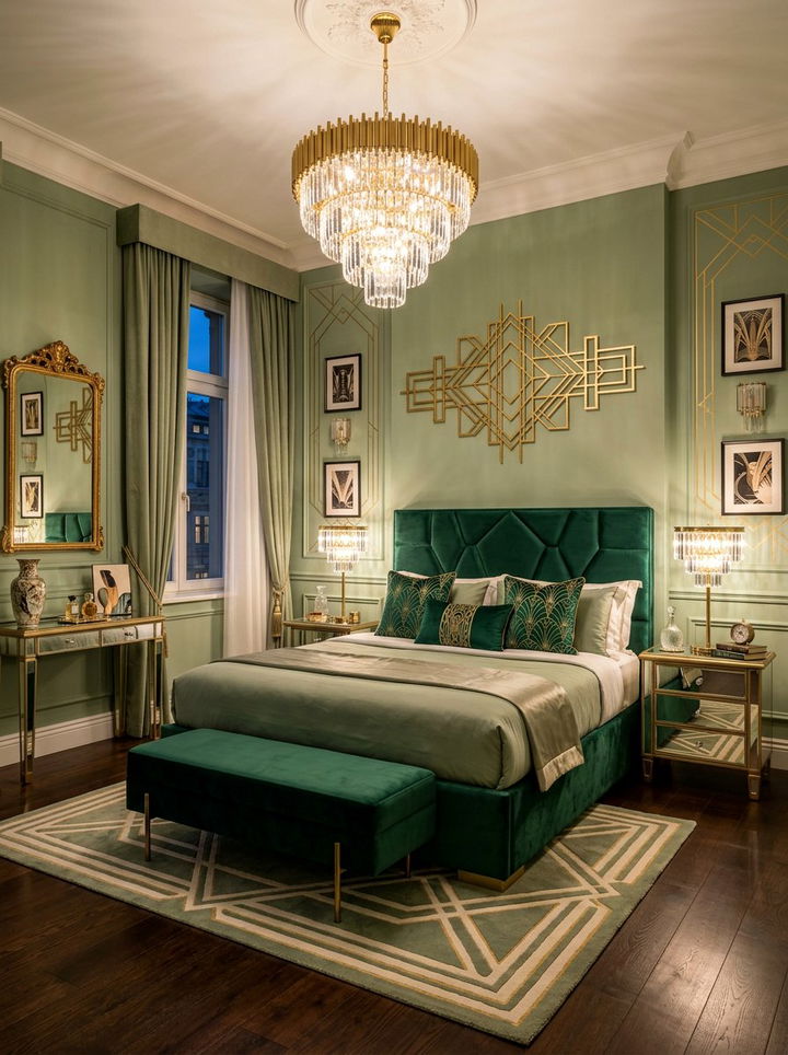Sage Green Art Deco Bedroom - 30 bedroom sage green walls