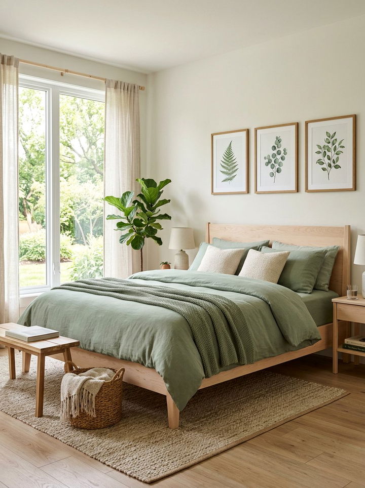 Sage Green Bedding - 30 woodland bedroom ideas