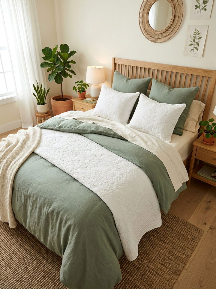 Sage Green Bedding - 30 bedroom layered bedding ideas