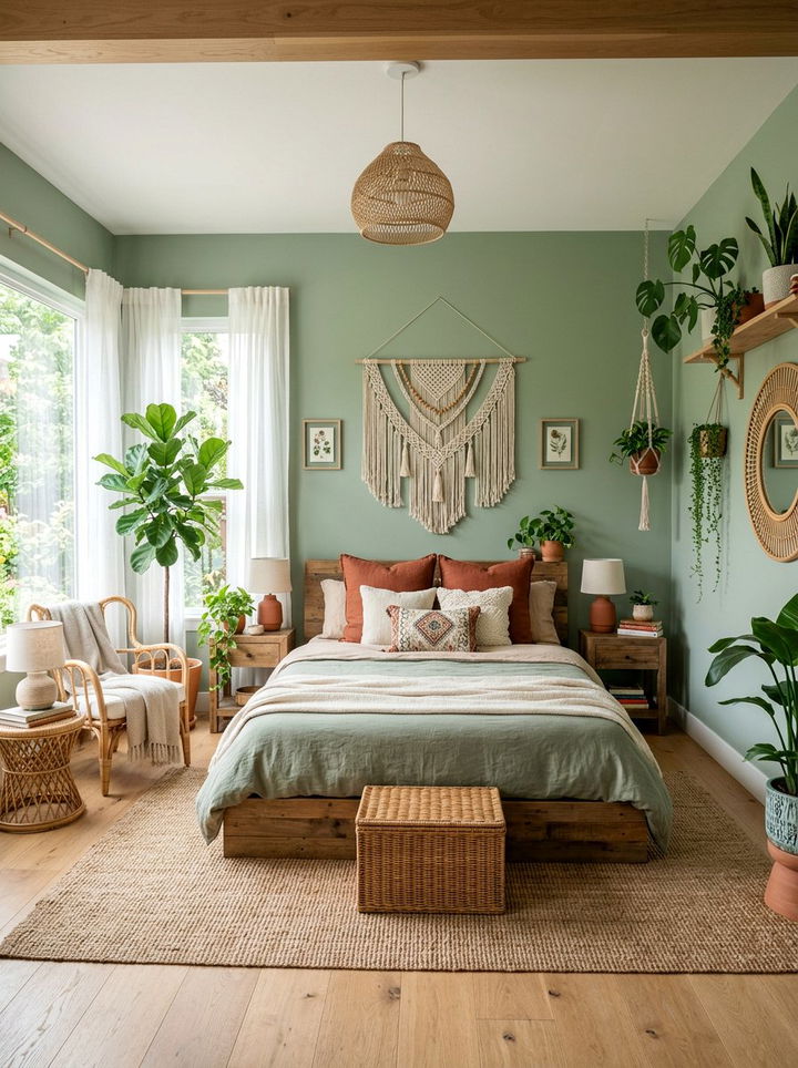 Sage Green Boho Bedroom - 30 green bedroom ideas