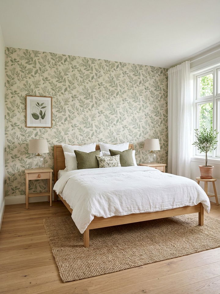 Sage Green Botanical Wallpaper - 30 bedroom peel and stick wallpapers