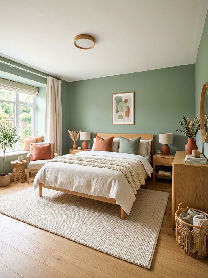 Sage Green Cream Terracotta Bedroom - 30 tricolor bedroom ideas