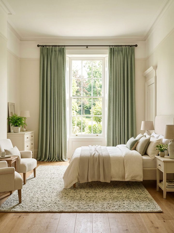 Sage Green Curtains - 30 sage green and cream bedroom ideas