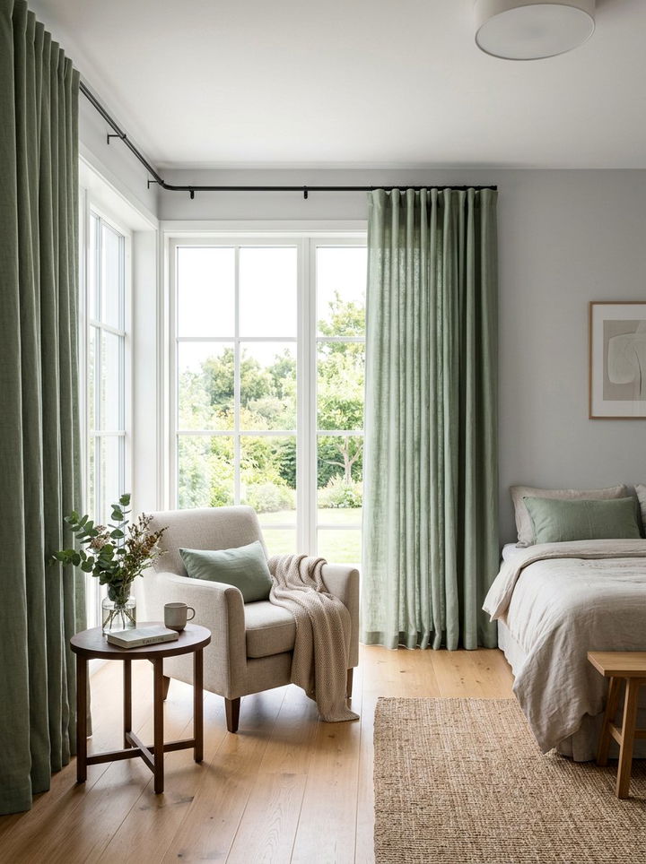 Sage Green Curtains - 30 sage bedroom decor ideas