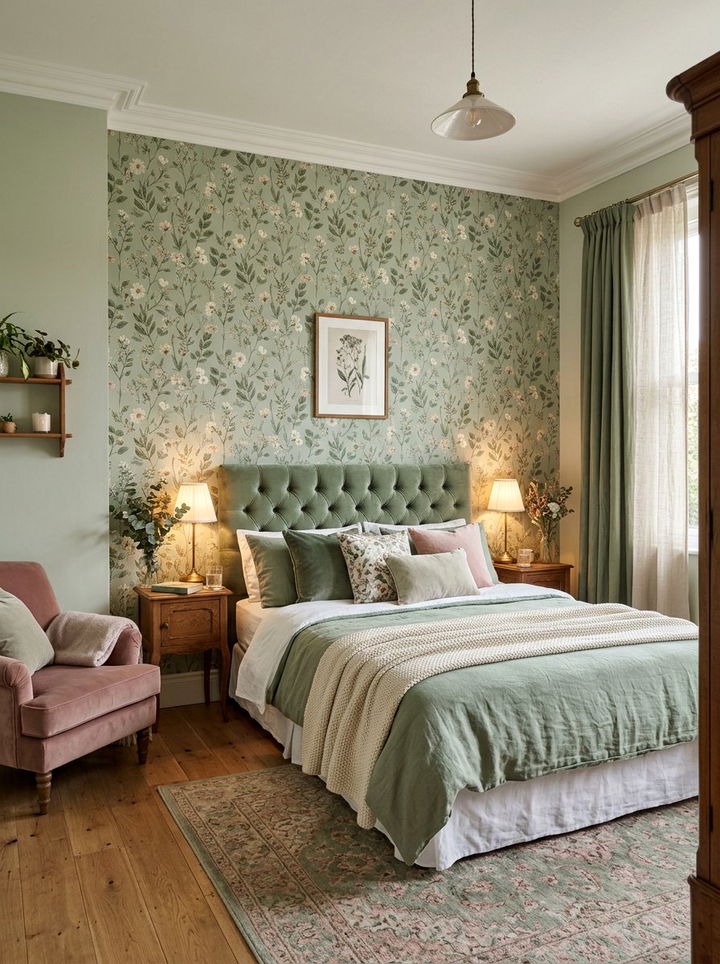 Sage Green Floral Wallpaper Bedroom - 30 sage green accent wall bedroom