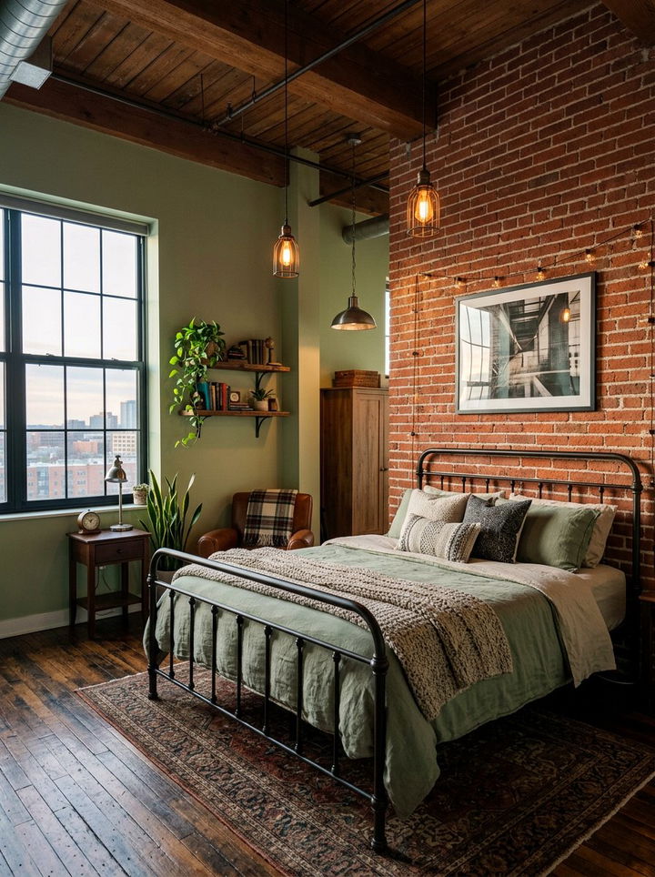 Sage Green Industrial Bedroom - 30 bedroom sage green walls