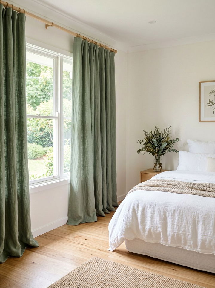 Sage Green Linen Curtains - 30 bedroom curtain ideas