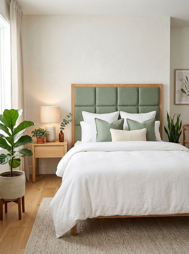 Sage Green Linen Square Headboard - 30 bedroom upholstered headboards