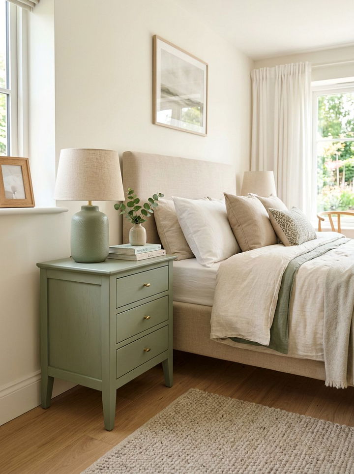 Sage Green Nightstand - 30 sage bedroom decor ideas