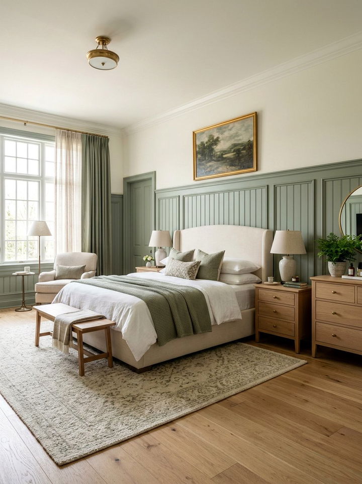 Sage Green Paneling - 30 sage green and cream bedroom ideas