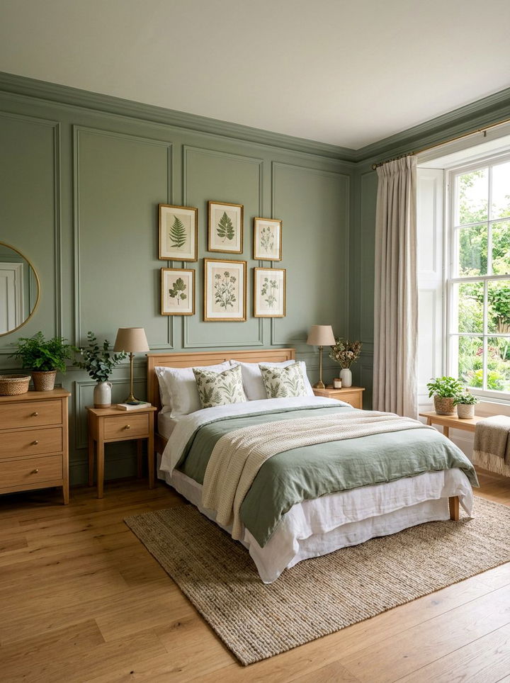 Sage Green Picture Frame Paneling - 30 bedroom wainscoting ideas