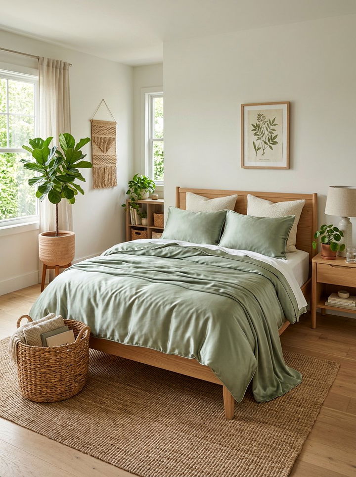 Sage Green Satin Bedding - 30 satin bedroom ideas