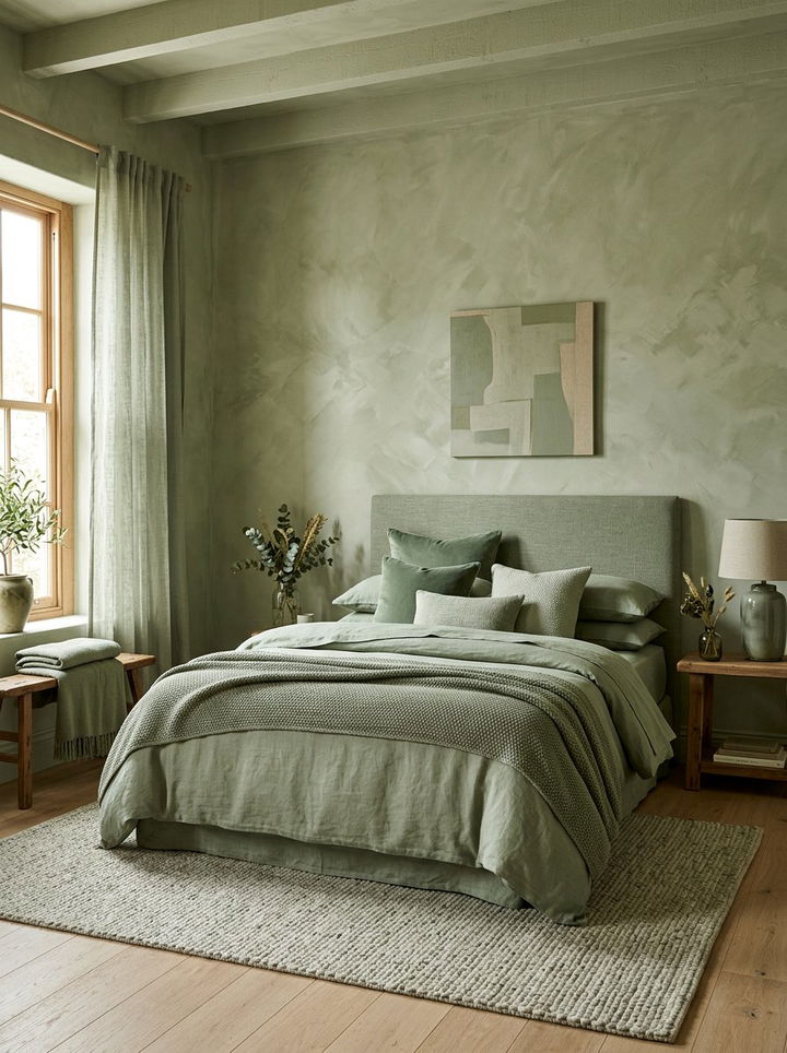 Sage Green Textured Bedroom - 30 pastel green bedroom ideas
