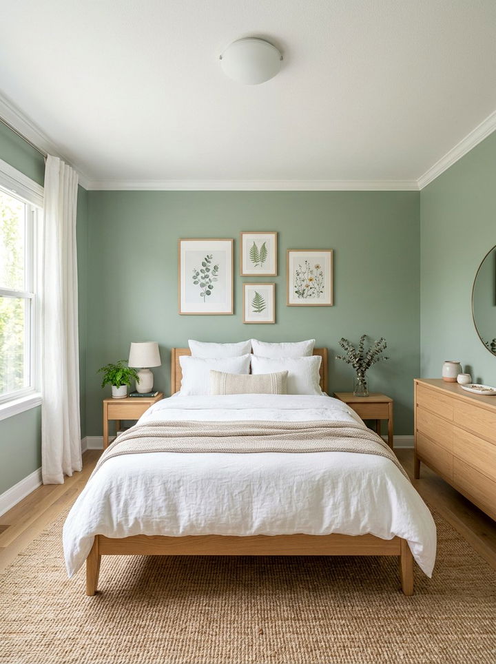 Sage Green Wall - 30 natural bedroom ideas