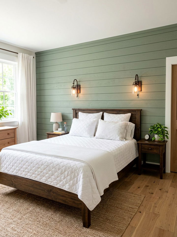 Sage Shiplap Wall - 30 sage bedroom decor ideas