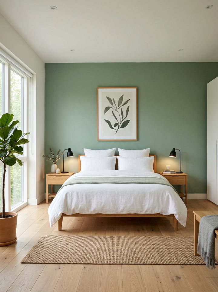 Sage accent wall - 30 sage and white bedroom ideas
