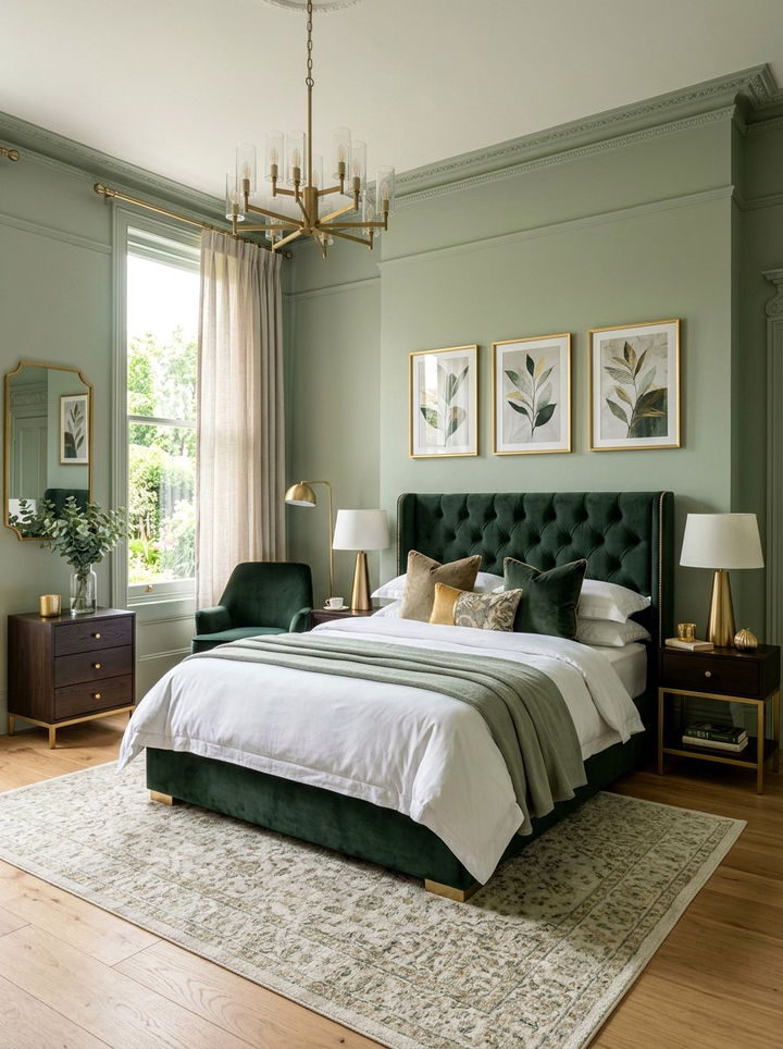 Sage and Gold Bedroom - 30 pastel green bedroom ideas