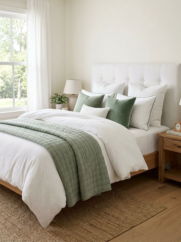 Sage and white bedding - 30 sage and white bedroom ideas