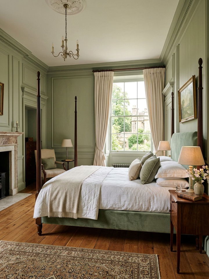 Sage green Georgian bedroom - 30 Georgian bedroom ideas