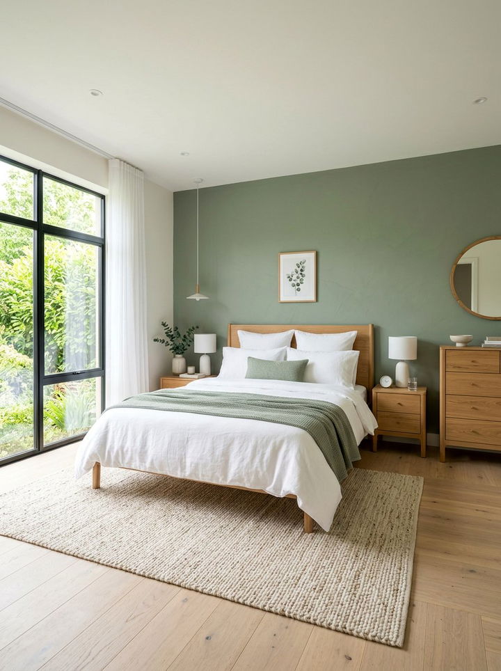 Sage green accent wall - 30 green and white bedroom ideas