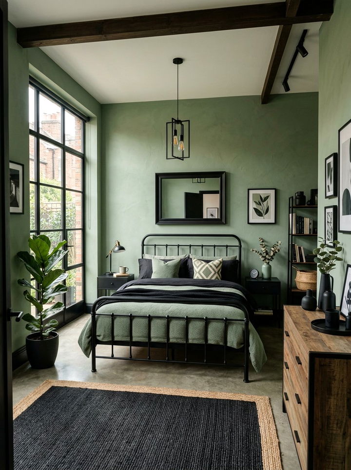 Sage green and black bedroom - 30 sage bedroom ideas