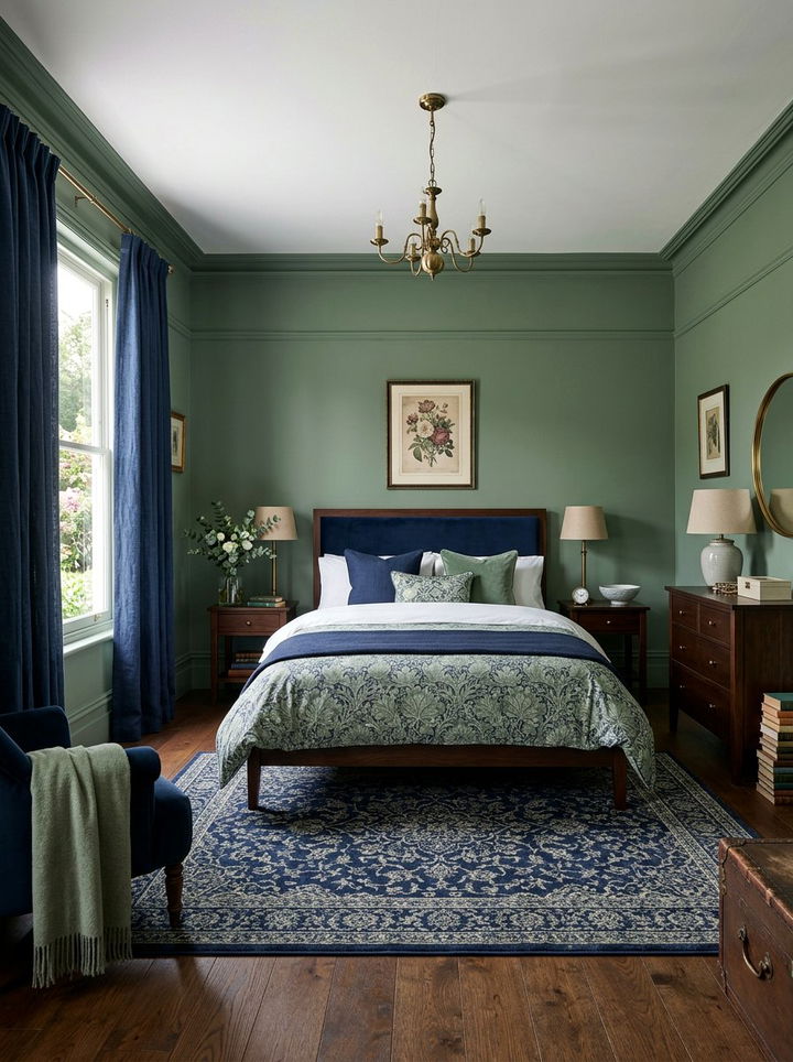 Sage green and navy bedroom - 30 sage bedroom ideas