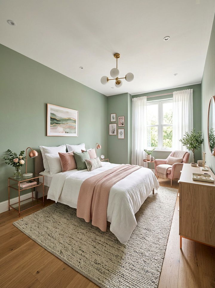 Sage green and pink bedroom - 30 sage bedroom ideas