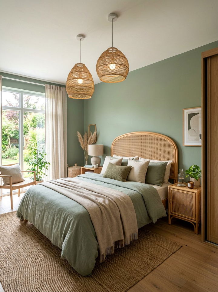 Sage green and rattan bedroom - 30 sage bedroom ideas