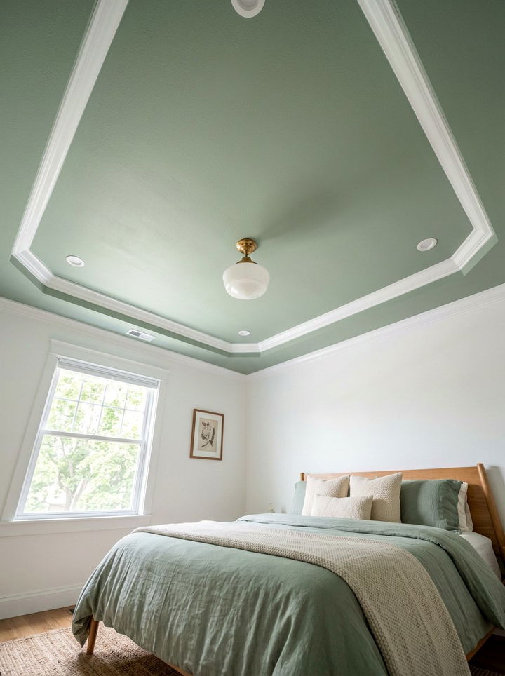Sage green ceiling - 30 sage and white bedroom ideas