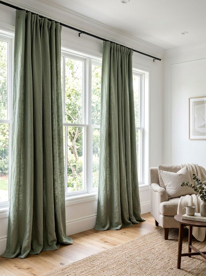 Sage green curtains - 30 sage and white bedroom ideas