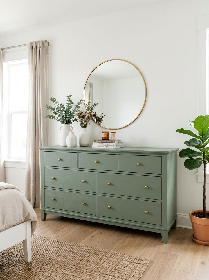 Sage green dresser - 30 sage and white bedroom ideas
