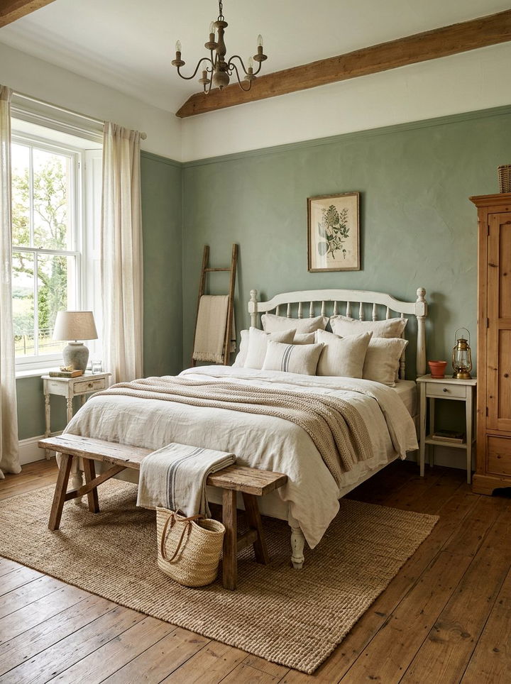 Sage green farmhouse bedroom - 30 rustic green bedroom ideas