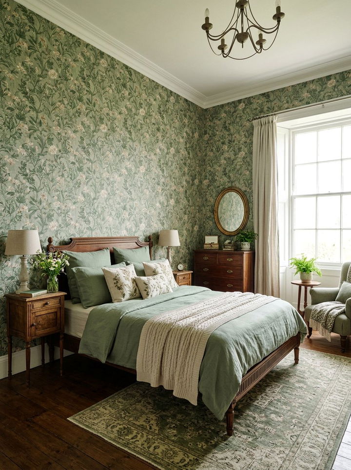 Sage green floral wallpaper bedroom - 30 sage bedroom ideas