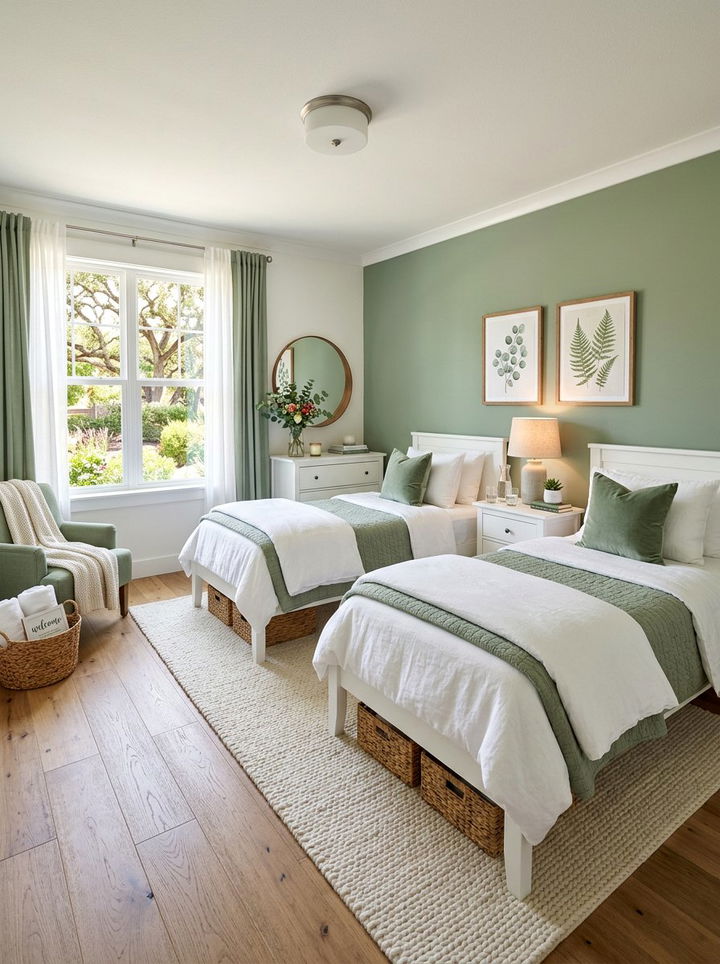 Sage green guest bedroom - 30 sage and white bedroom ideas