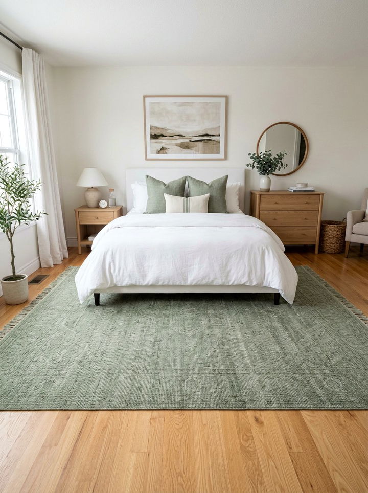Sage green rug - 30 sage and white bedroom ideas