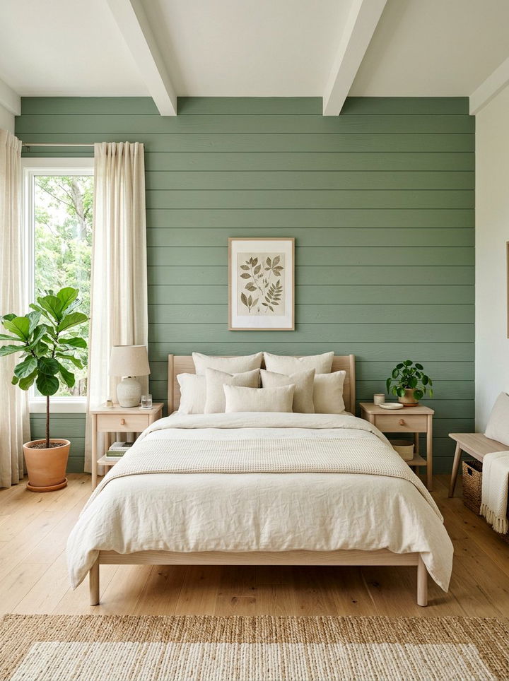 Sage green shiplap wall - 30 bedroom shiplap walls