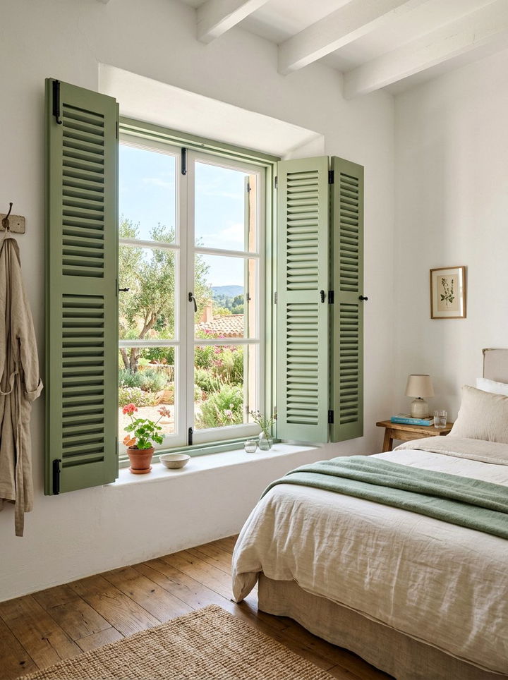 Sage green shutters - 30 sage and white bedroom ideas