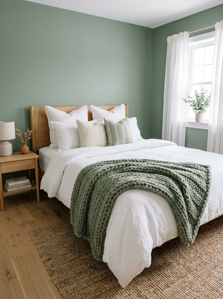 Sage green throw blanket - 30 sage and white bedroom ideas