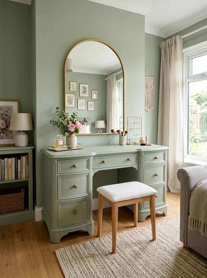 Sage green vanity - 30 sage and white bedroom ideas