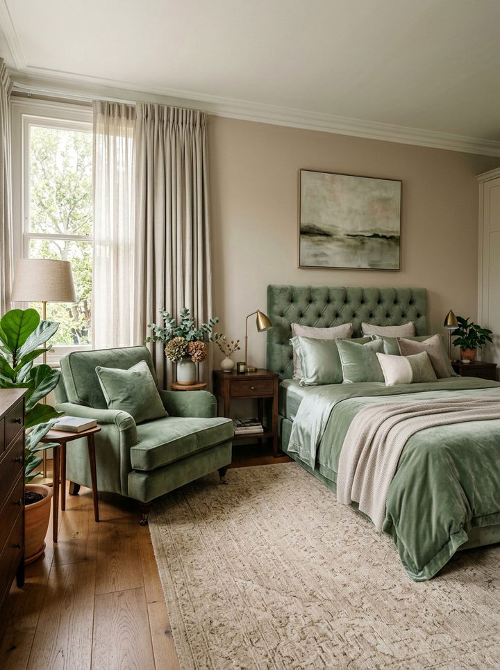 Sage green velvet bedroom - 30 sage bedroom ideas