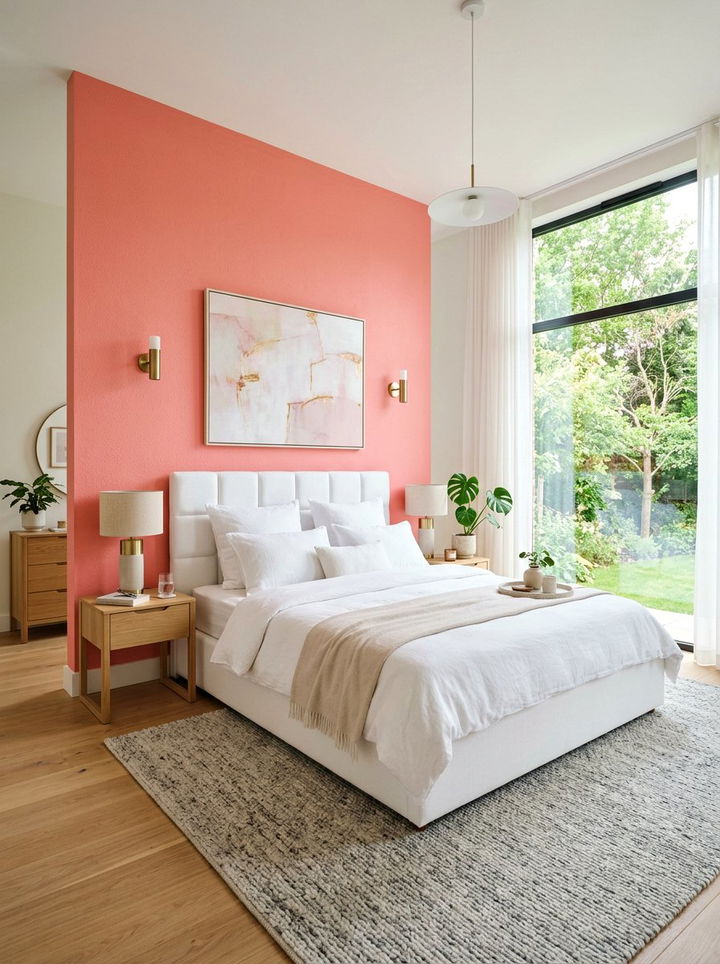 Salmon Pink Accent Wall - 30 salmon pink bedroom ideas