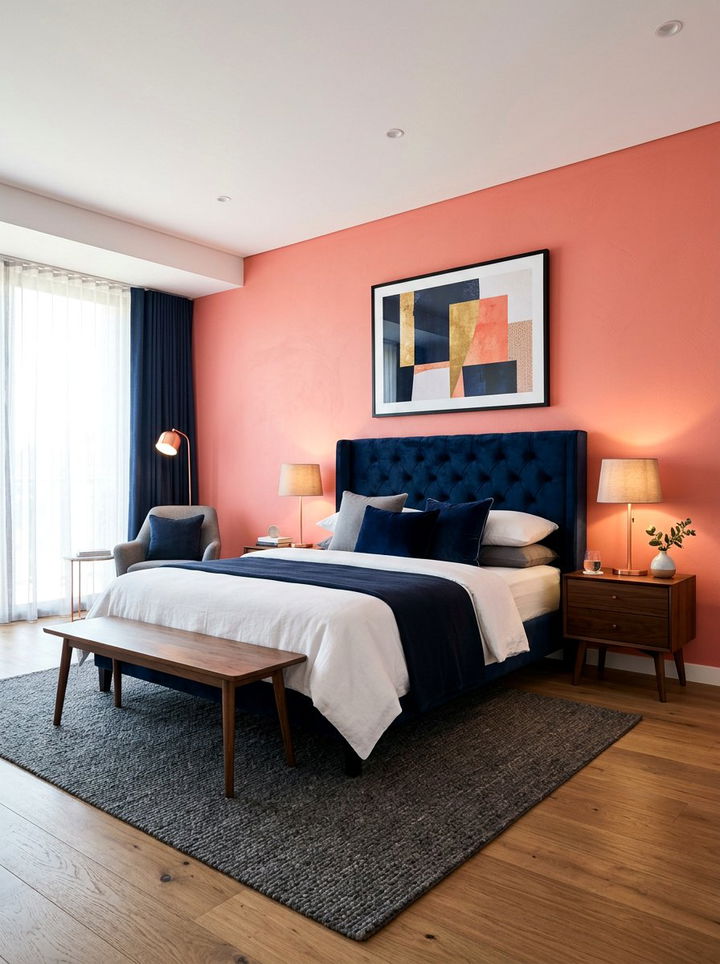 Salmon Pink Accent Wall - 30 colorful bedroom accent wall ideas