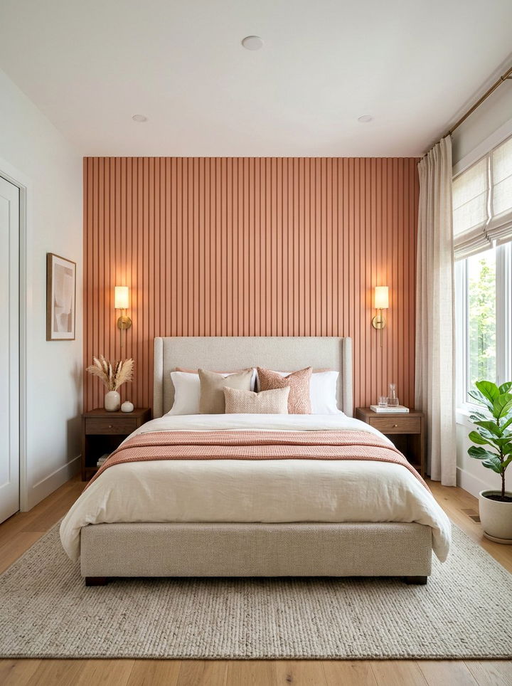 Salmon Pink Paneled Wall Bedroom - 30 salmon pink bedroom ideas