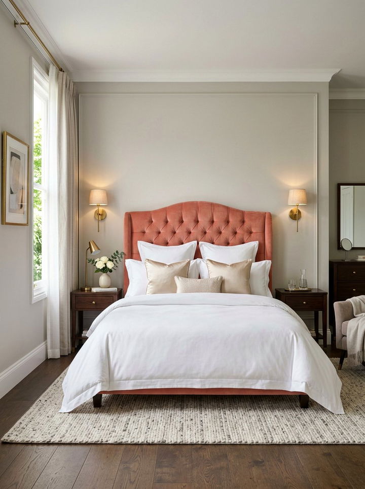 Salmon Pink Velvet Headboard Bedroom - 30 salmon pink bedroom ideas